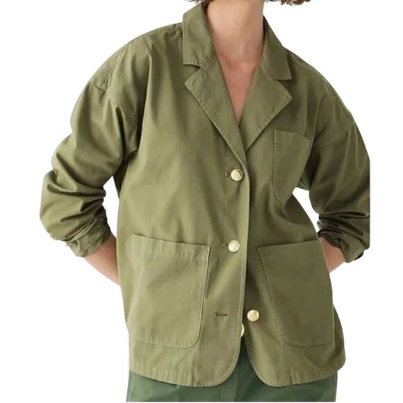 J.Crew Cotton Blazer Jacket Olive Gold Buttons 2023 Sustainable Size M - Picture 4 of 10
